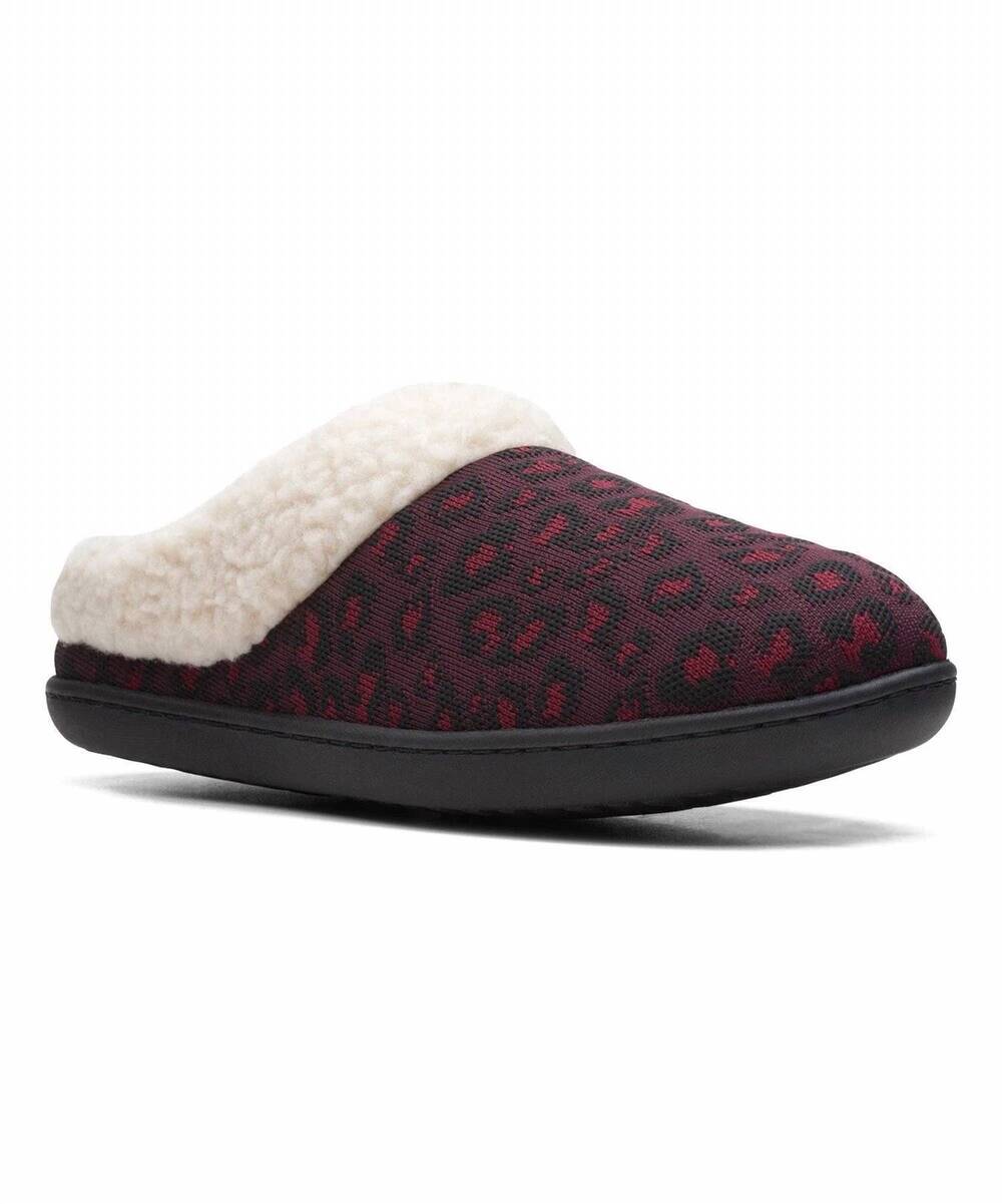 NEW CLARKS women's lenox dream knit slippers in burgundy red